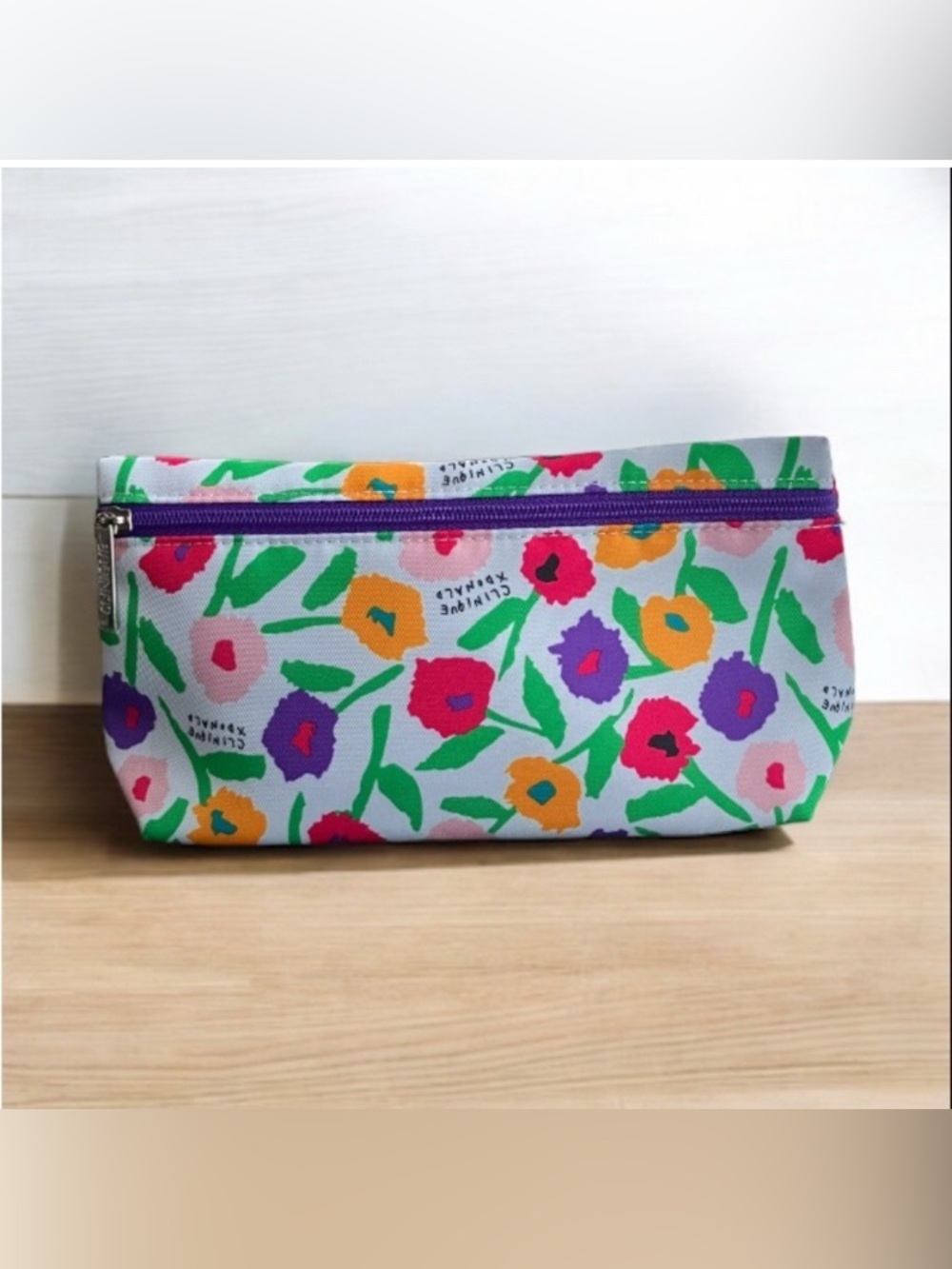 NEW Clinique x Donald Bright Floral Makeup Cosmetics Bag Pink Purple Barbiecore